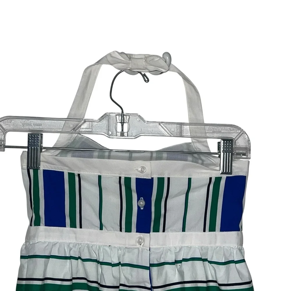 Janie And Jack Striped Poplin‎ Halter Dress Meadow Green Stripe Girls Size 5